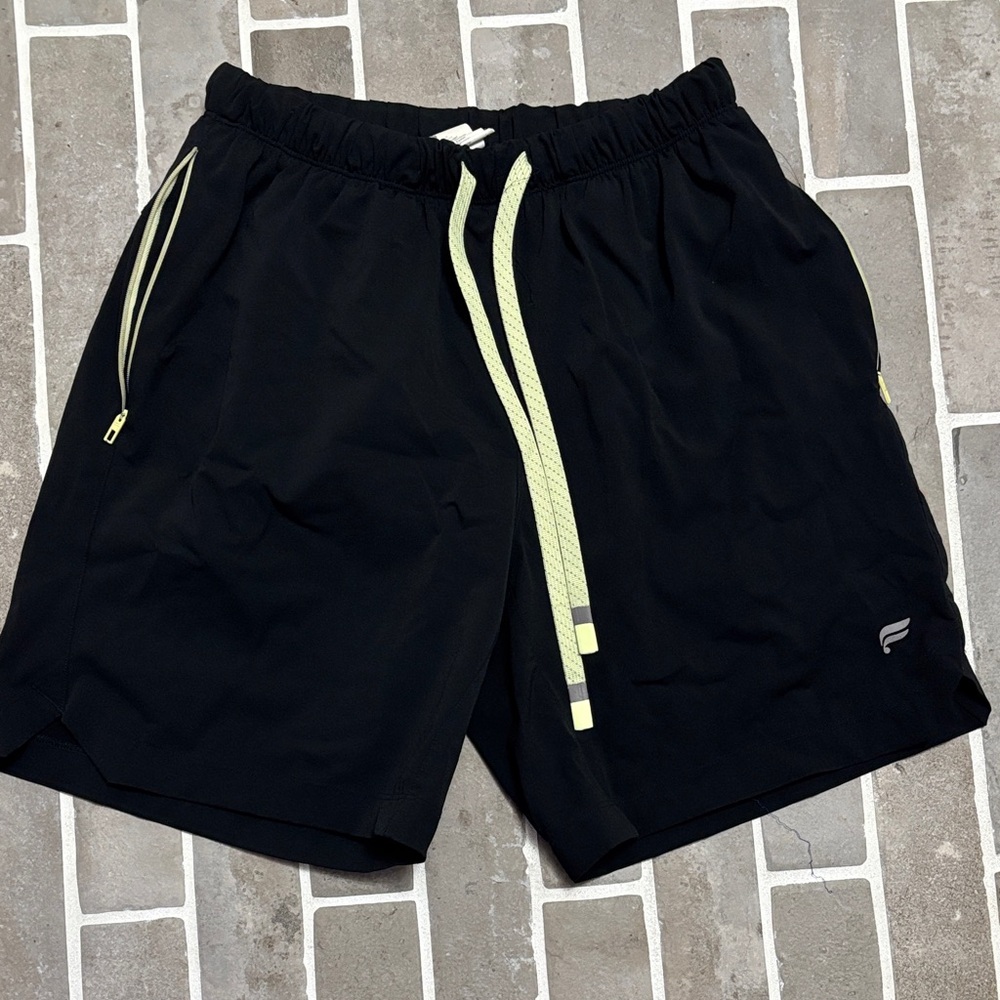 Fabletics Black Athletic Shorts with Yellow Details